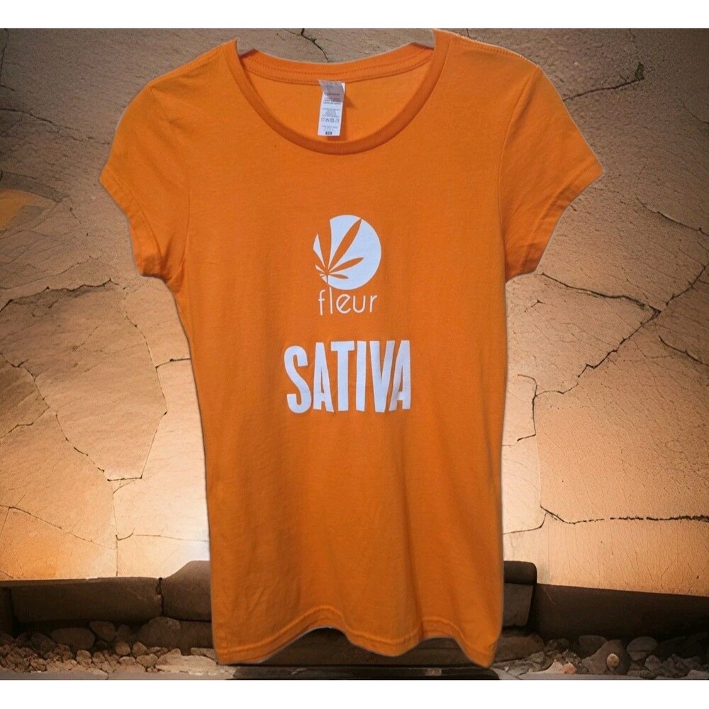 Fleur Cannabis Sativa Women's Fitted T-Shirt Orange Graphic 100% Cotton XS